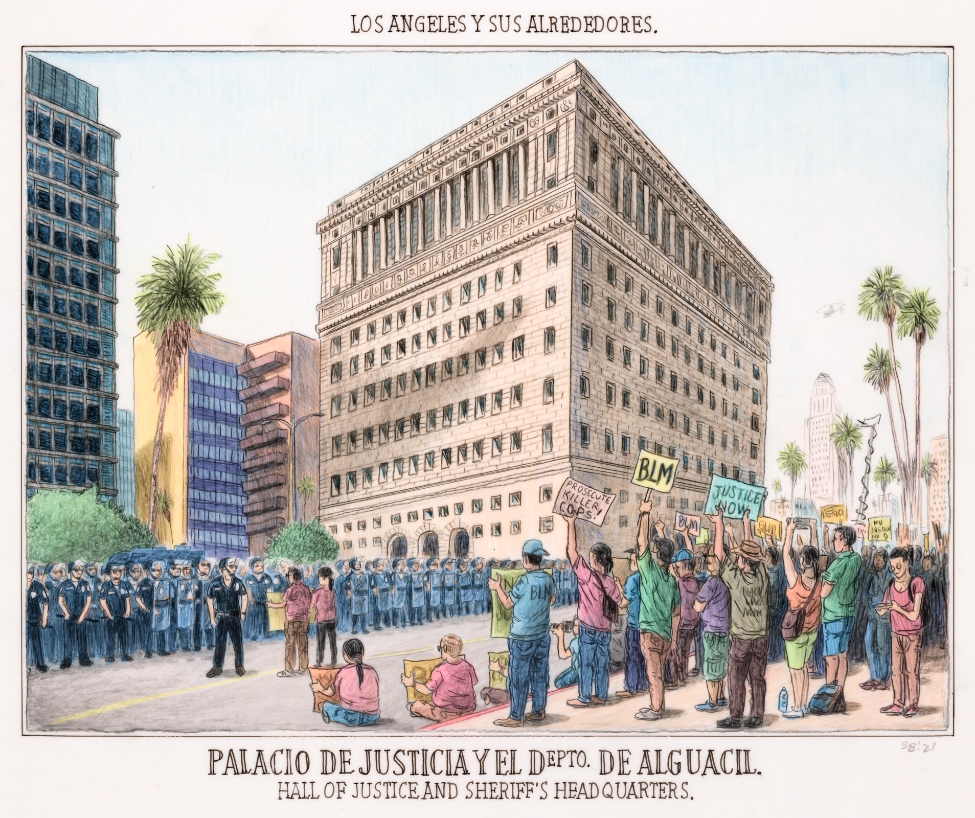 Sandow Birk – Hall of Justice and Sheriff's Headquarters - Drawing - 2021